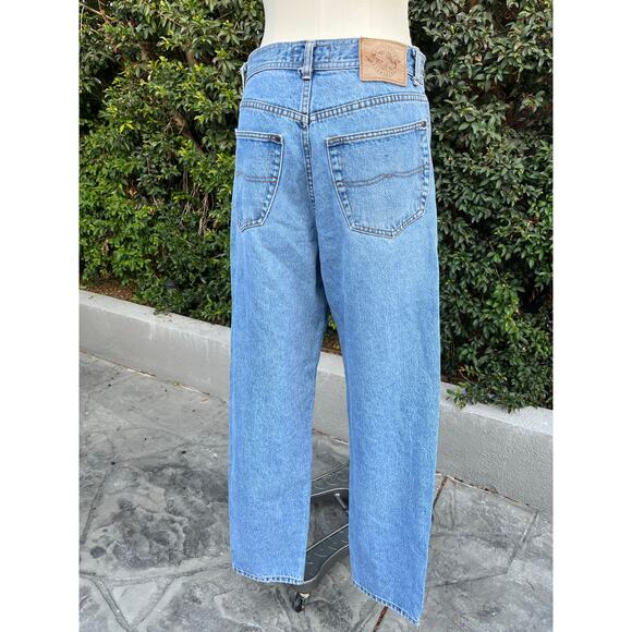 Vintage Structure Baggy Button Fly Blue Denim Jeans 1990s - Picture 4 of 11